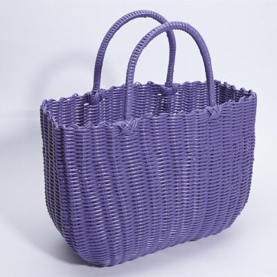 China PE Sustainable Storage Plastic Woven Basket With Handle Fruit Vegetable Basket Plastic Bag for sale