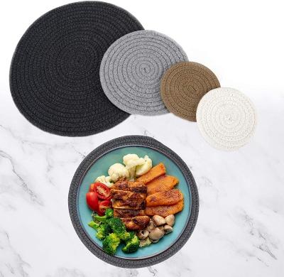 China Viable Set 4 Pcs Assorted Colors Handmade Woven Table Mats Drink Braided Coaster Cotton Yarn Hot Pads & Potholders Pot for sale