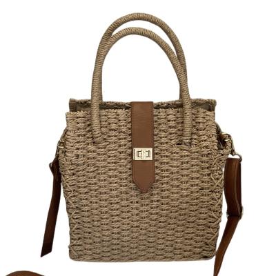 China Wholesale High Quality Women Lady Messenger Straw Bag With Metal Button Portable Handbags For Girl for sale