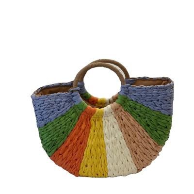 China Fashion Competitive Price Good Quality Handmade Fabric Straw Summer Beach Tote Bags for sale