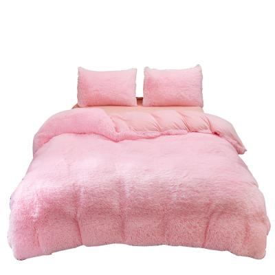 China Anti-Static Luxury Microfiber Shaggy Pink Duvet Cover Comforter Set Bedding Set Fluffy Comforter Cover for sale