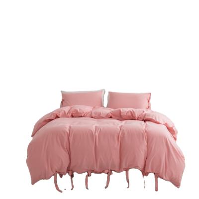 China Anti-Static Lace Up Fashion Elegant Cotton Pink Bedding Bed Sets, Bed Sheet for sale