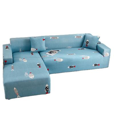 China Sky Blue Most Popular Fish Pattern Sofa Hotel Solid Color High Elastic Elastic Sofa Cover Pieces For Living Room for sale