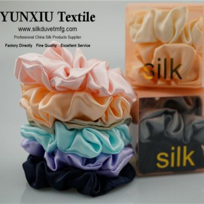 China Hot Sale 100% Silk Puffy Big Hair Scrunchies Elastic Hair Ties For Girls YXSC for sale