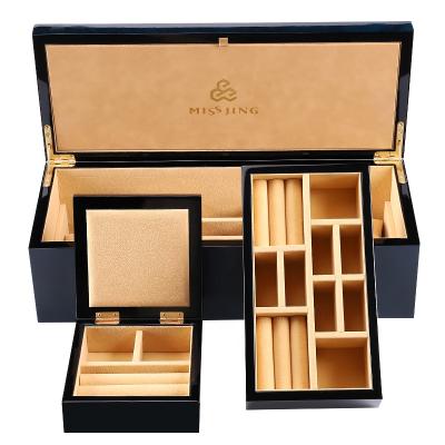 China Wholesale Handmade Luxury Mirror Case High Lacquer Jewelry Storage Wooden Jewelry Box Gift With Lock for sale