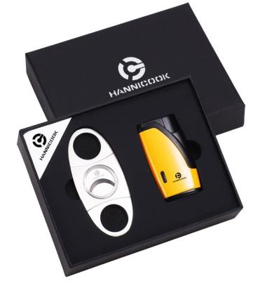 China Eco-Friendly Portable Cigar Kit Cigar Cutter Travel Accessory and Lighter Gift Set Packaging for sale