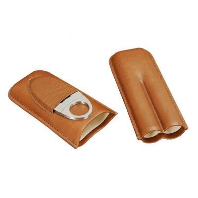 China High Quality Leather Cigar Cutter 2 Case Eco-Friendly Custom Portable Travel Cigar - Finger Brown for sale