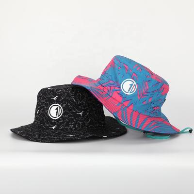 China Sun Shade & Fishing OEM Logo Laser Cut Bucket Hat Printed High Quality Custom Made With String, Men's Fisherman Wide Brim Rope Safari Cap for sale