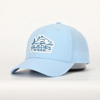 China Custom Wholesale Custom PVC Patch Logo 6 Panel Sports Baseball Cap, Laser Cut Hole Gorras, Simple Quick Dry Fit Waterproof Hat for sale