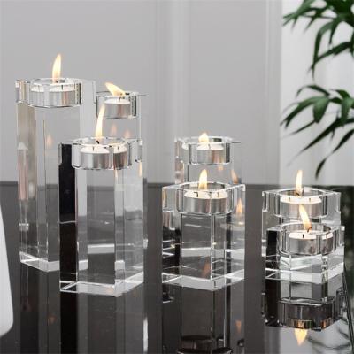 China Europe European and American Styple Simple Light Luxury Home Crystal Candlestick Decoration Wedding Style Solid Transparent Candlestick for sale