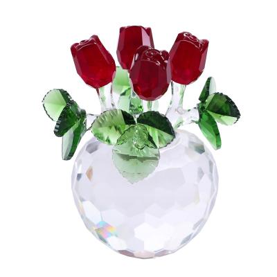 China Wedding Keepsake Merchandise High End Home Accessories And Gifts Crystal Rose Flower Crystal Statues And Vases for sale