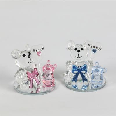 China Europe Chinese Style Cute Crystal Bear Home Decor Crystal Souvenir Gift Blue and Pink Animal Ornaments for sale