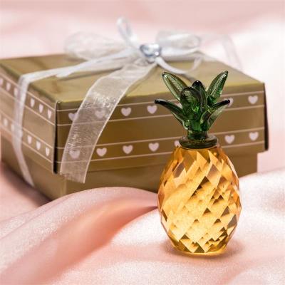 China Europe Baptism Wedding Gift Crystal Glass Handwork Pineapple Decoration Yellow Bromeliad for sale