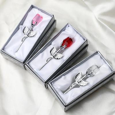 China China Wedding Gift Crystal Crafts Crystal Rose Silver Red Rose Stem for sale