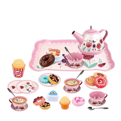 China Preschool Kitchen Sets New Design Kitchen Metal Vintage Flower Diy Pretend Tea Set Educational Toy for sale