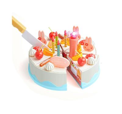 China DIY Birthday Cake With Light And Music Kids Pretend Play Set Plastic Kitchen Diy Cutting Fruit Light Candle Birthday Cake Toy 82pcs for sale