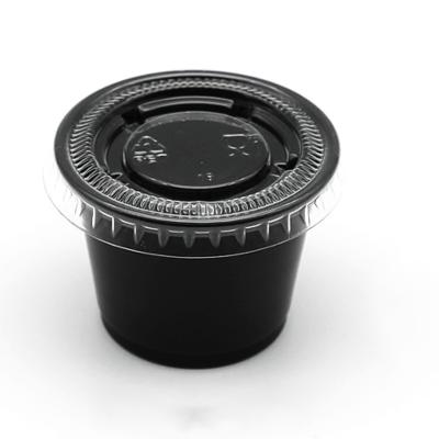 China 100% eco-friendly & FREE SAMPLE 1oz Leakproof Sauce Container Disposable Plastic Sauce Cup Clear Black pp Sauce Cup With PET Lids for sale