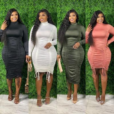 China KX viable good quality smocked winter dress pleated bodycon plus size women's dresses for fat women for sale