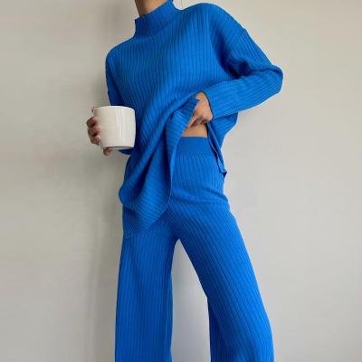 China Fashion KX-FQM87 QUICK DRY Fancy Lady Two Piece Sets 2 Piece Sets Winter Women Straight Pants Sweater Knit Set for sale