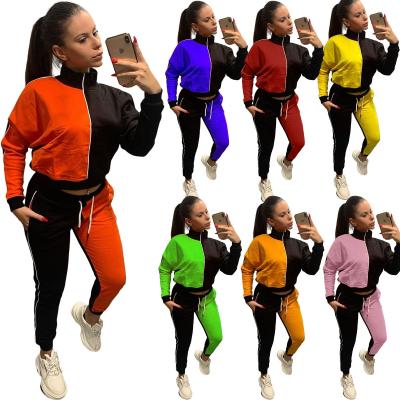 China KX Good Quality Anti-Static Patchwork 2021 Popular 2 Piece Two Piece Sets For Women Clothing Sets Jogger Sweater Set for sale