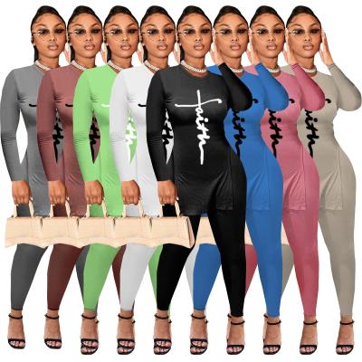 China New Style KX-8050 QUICK DRY Drop Clothing Letter Copy Split Top Pants Sets 2021 Causal Set Women's 2 Piece Sets for sale