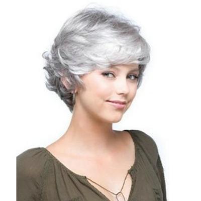 China Water Wave Gray Color Wigs For Black Short Curly Women High Temperature Synthetic Hair for sale