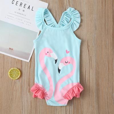 China Sunny Baby 2021 New Summer Cartoon Breathable Flamingo Girls One Piece Swimsuit for sale