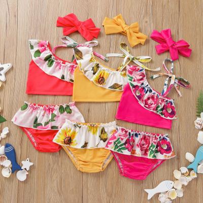 China Breathable Sunny Baby 2021 Summer Girls Ruffled Shoulder Sling Shorts Split Swimsuit for sale