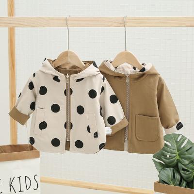 China Sunny Baby Breathable Double-sided Polka Dot Hooded Casual Top 2021 Autumn Children's Jacket Baby Wear Girl for sale