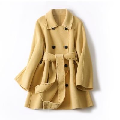 China Women's Long Coat 2021 Autumn And Winter Woolen Cashmere Overcoat Women's Blend Wholesale Breathable Lace-up Coat Women for sale