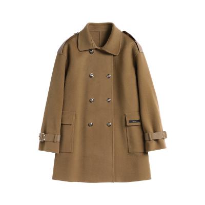 Cina 2021 Autumn Breathable Woolen Double Breasted Coat For Women's Blend Coat Solid Color Women's Cashmere Overcoat in vendita