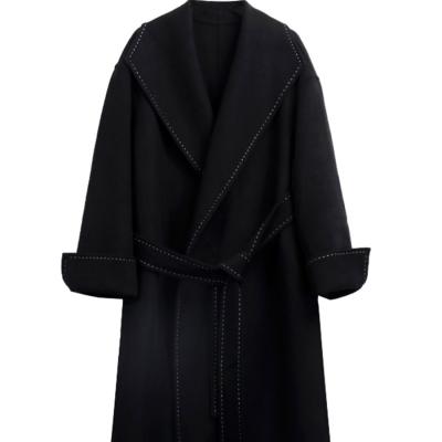 China Autumn Winter New Breathable Black Women's Overcoat High-Grade Women's Cashmere Wool Blend Long Coat 2021 for sale