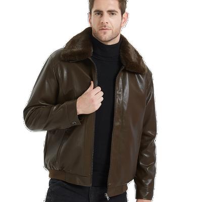 Chine Autumn and winter warm leather lapel collar men's regular removable fur collar leather jacket with plutoffs and thickened leather jacket à vendre