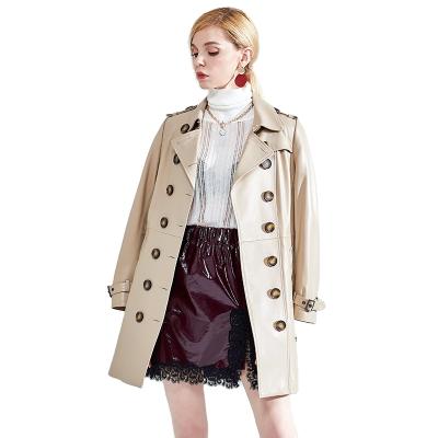 Cina 2021 Spring New Soft Sand Motorcycle Wind Leather Women's Long Anorak Coat European and American Coat in vendita