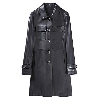 China Waterproof spring 2021 new leather women's leather in the European and American popular long leather coat zu verkaufen