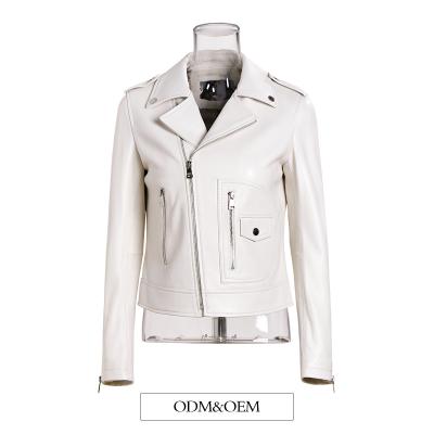 China [Long-term stocks] small waterproof leather jacket women slimming short white motorcycle leather jacket 2021 new coat women zu verkaufen