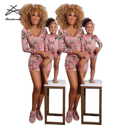 China New Breathable Women Mom Girls Kids Family Set Flower Spring Jumpsuit Women Long Sleeve Rocket One Piece Overalls Rose Floral Rompers for sale