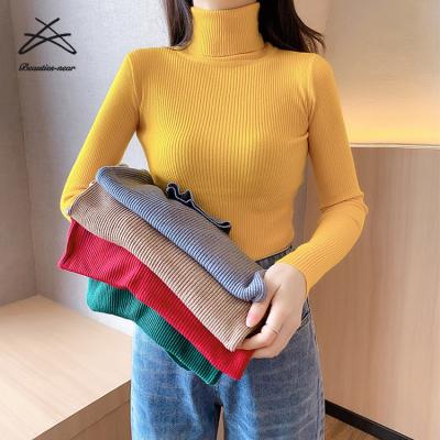 China Spring Simple Solid Autumn Shirt Knitted Sweater Tops Women's Color Turtle Neck High Neck Breathable Casual Striped Ladies For Women Sweaters for sale