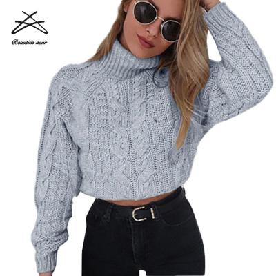 China Breathable Ladies Knitting Sweaters Autumn Winter Women Turtleneck Long Sheath Retro Twisted Sweater Knitwear Sexy Short Sweaters for sale