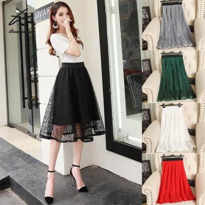 China 2022 new breathable women ladies fashion hollow out 2 layers pleated a line latest skirt design summer lace women skirts for sale