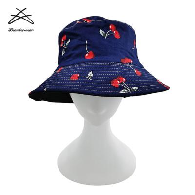 China New Cute Cotton Women Ladies Cherry Fruit Printed Cotton Fisherman Hat Woman Casual Basin Fisherman Hat for sale