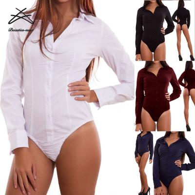 China Breathable Turn-Down Collar Long Sleeve Button Down Blouse Women Lady One-piece Bodysuit Shirt For Lingerie Work Shirts Office for sale