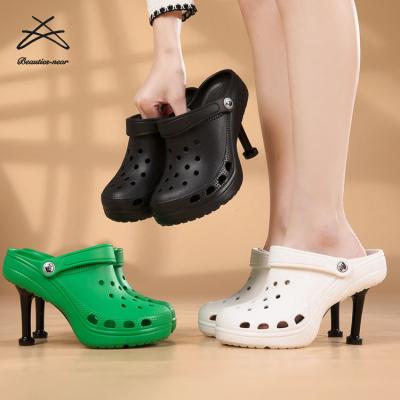 China Fashion trend women brand shoes hole high heels summer women's heel casual slippers sandals fashion trend garden shoes for sale