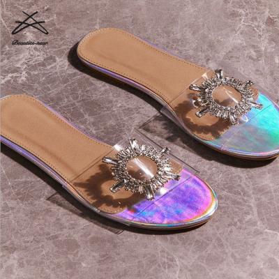 China New fashion trend women's ladies summer slipper slide transparent flat sandal outdoor for sale