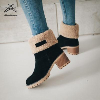 China Winter Round Heel Round Boots Plush Wool Ankle Boots Mid Calf Snow Boots Short Elegant Shoes Lady Shoes for sale