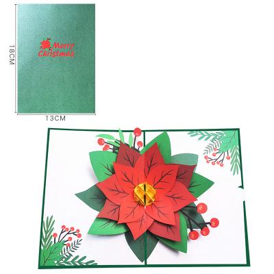 China Europe Poinsettia Greeting Card for Christmas 3D Laser Pop Up Card Holiday Card Gift Handmade Snowman for sale