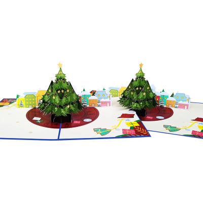 China Europe 3D Christmas Greeting Card For Christmas Laser Pop Up Card Gift Snowman Christmas Tree for sale