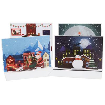 China Europe 3D Christmas Greeting Card for Xmas Laser Pop Up Elk Holiday Card Gift Snowman Santa Christmas Tree for sale