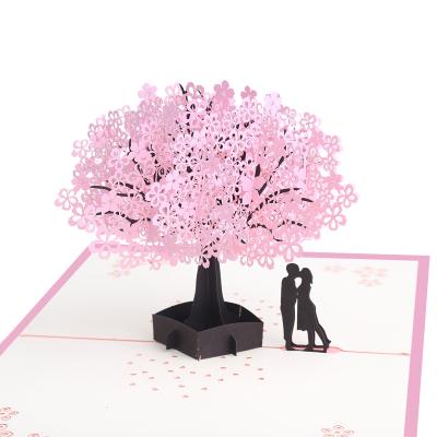 China Japan Cherry Blossom Lovers Pop Up Greeting Card for Valentines Day Wedding 3D Japan Sakura Art Paper Love Card for sale