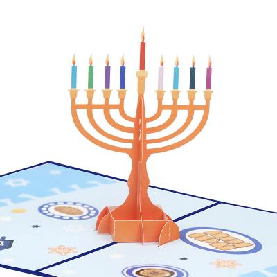 China Happy Europe Hanukkah Greeting Card For Hanukkah Candle 3D Laser Pop Up Handmade Card Holiday Card for sale